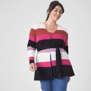 NWOT LANE BRYANT Classic Long-Sleeve Belted Striped  Overpiece Cardigan